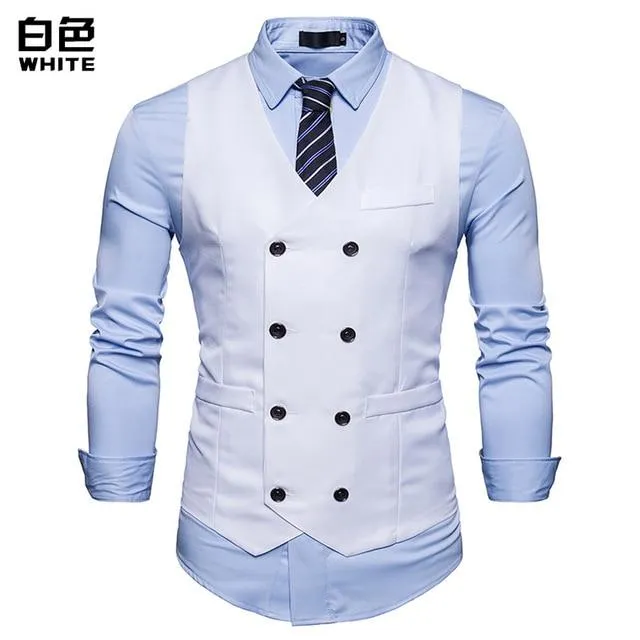 2018 New Arrival Dress Vests For Men Slim Fit Mens Suit Vest Male Waistcoat Gilet Homme Casual Sleeveless Formal Business Jacket
