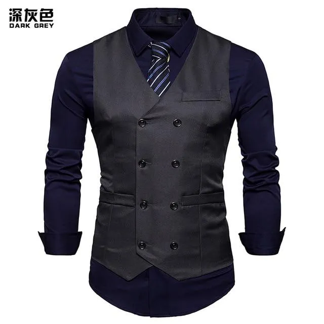 2018 New Arrival Dress Vests For Men Slim Fit Mens Suit Vest Male Waistcoat Gilet Homme Casual Sleeveless Formal Business Jacket
