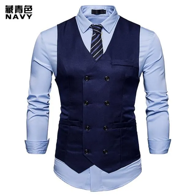 2018 New Arrival Dress Vests For Men Slim Fit Mens Suit Vest Male Waistcoat Gilet Homme Casual Sleeveless Formal Business Jacket