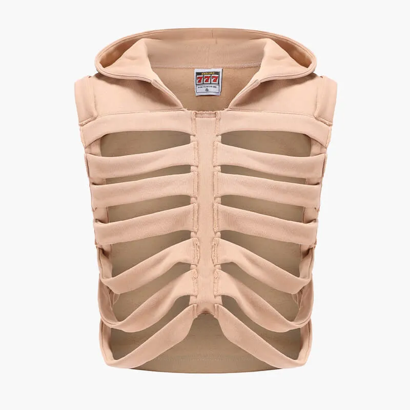 Distressed Skeleton Ribs Hooded Vest