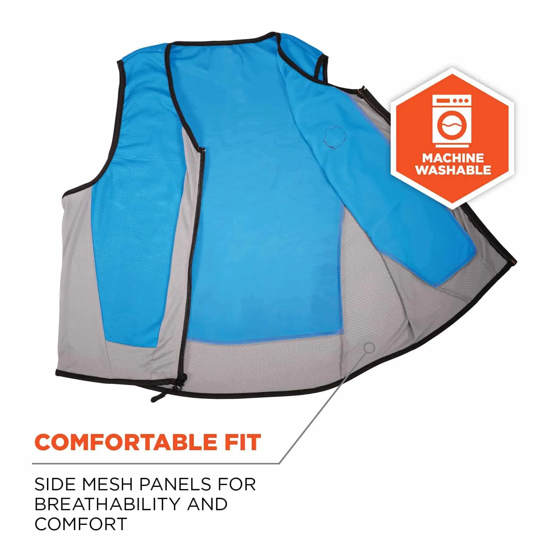 Ergodyne 12693 6667 M Blue Wet Evaporative Cooling Vest - PVA - Zipper