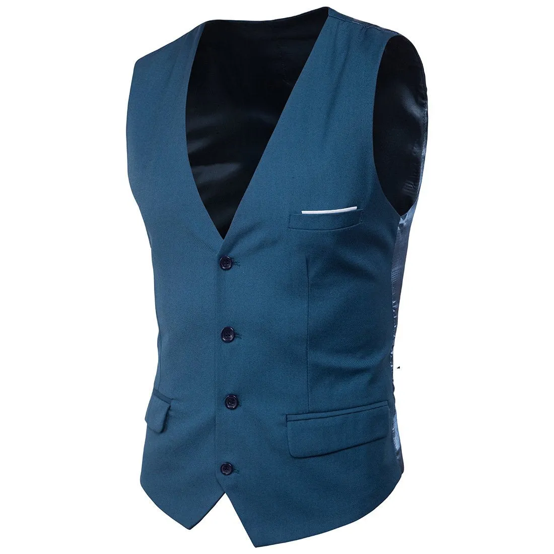 Mens Slim Fit Button Down Vest with Pocket Details