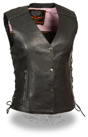 Milwaukee Leather ML1293 Women's Black and Pink Wing Studded Leather Vest