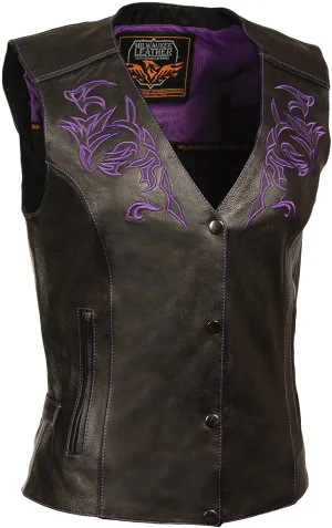 Milwaukee Leather ML1293 Women's Black and Purple Wing Studded Leather Vest