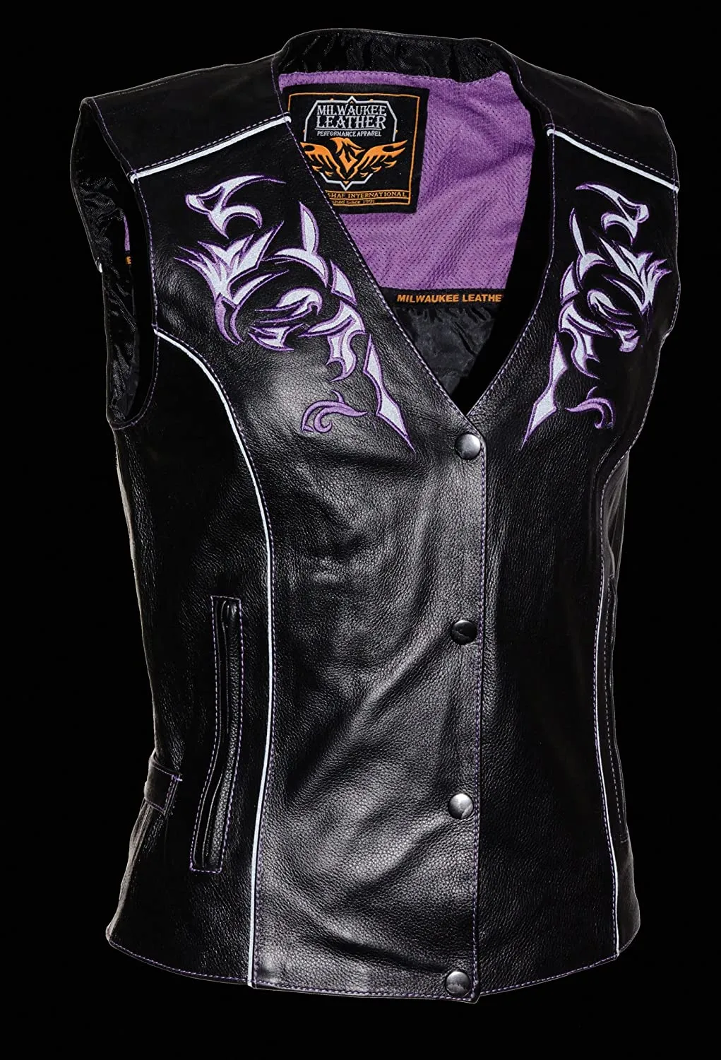 Milwaukee Leather ML1293 Women's Black and Purple Wing Studded Leather Vest