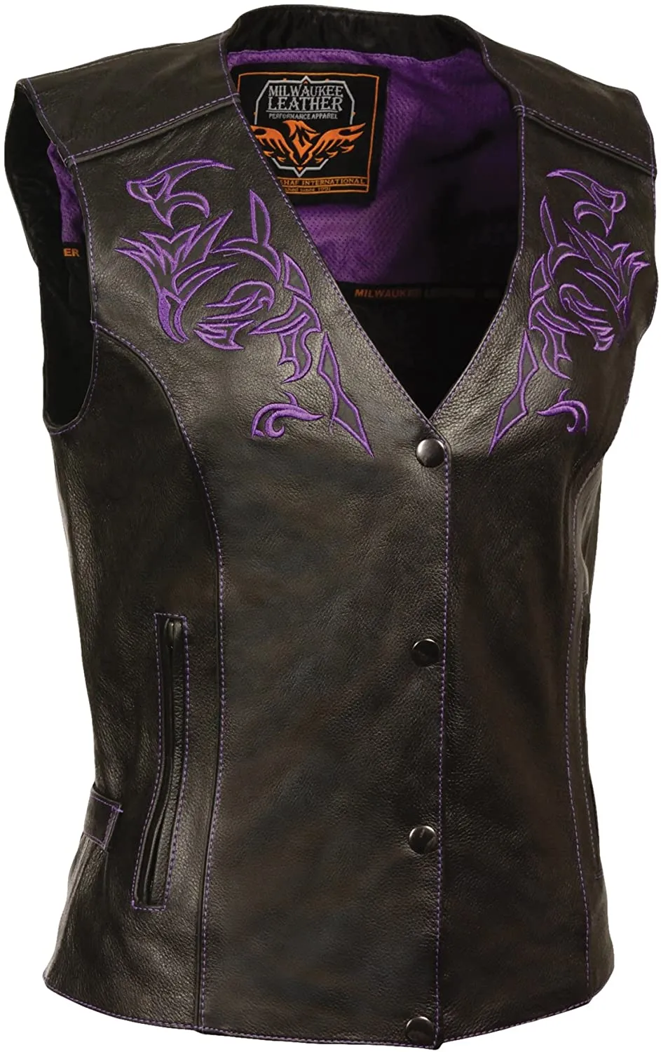 Milwaukee Leather ML1293 Women's Black and Purple Wing Studded Leather Vest