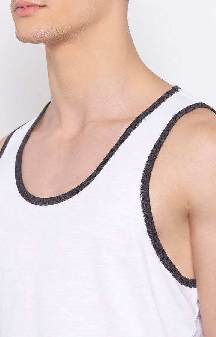 Spykar Men White Cotton Slim Fit Vest