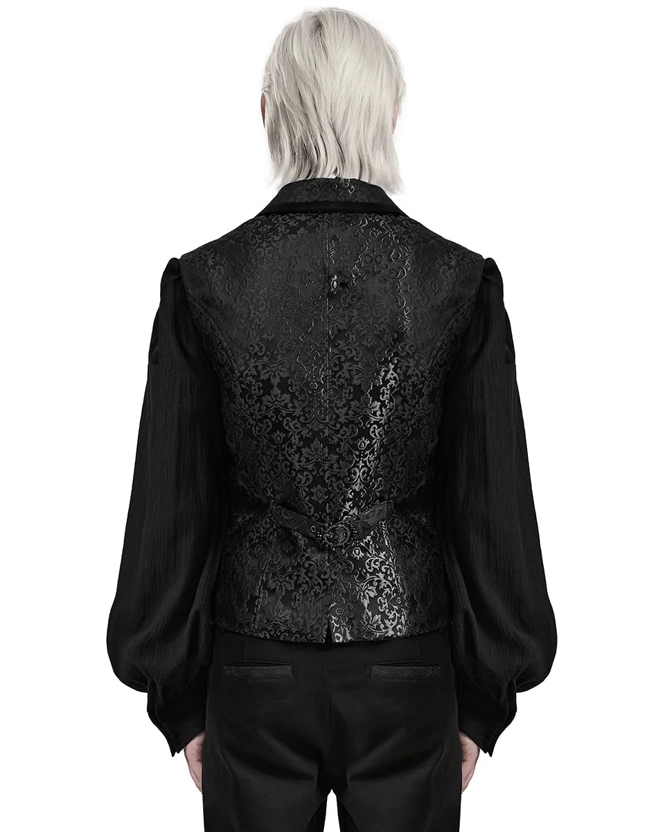 WY-1549MJM-BKM Mens Gothic Aristocrat Damask Jacquard Waistcoat Vest - Black
