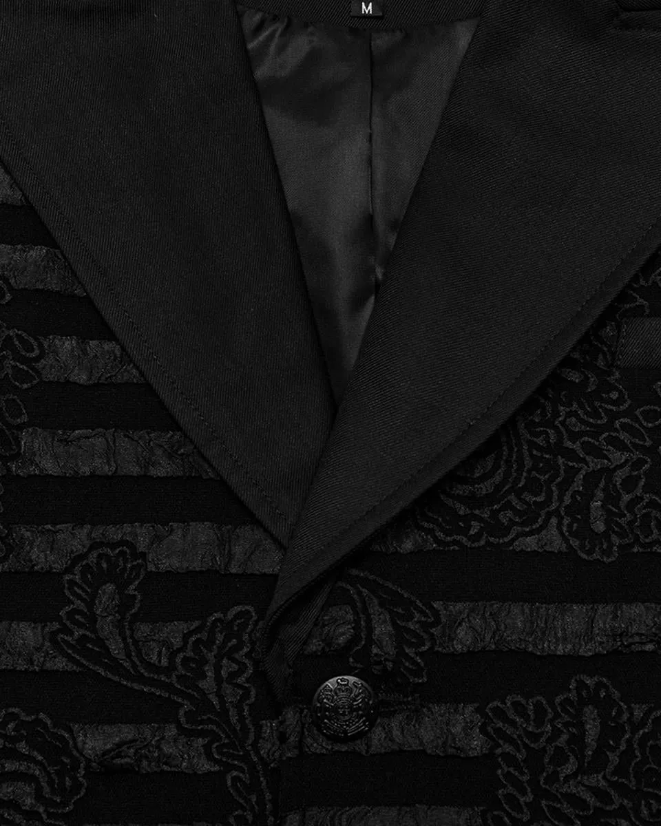 WY-1621MJM-BKM Mens Dark Gothic Striped Paisley Waistcoat Vest