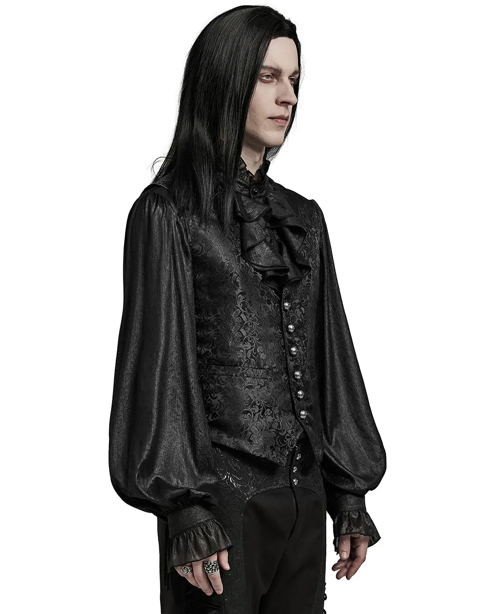 WY-1623DQM-BKM Mens Gothic Aristocrat Formal Jacquard Waistcoat Vest - Black