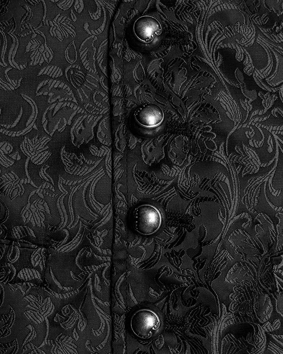 WY-1623DQM-BKM Mens Gothic Aristocrat Formal Jacquard Waistcoat Vest - Black