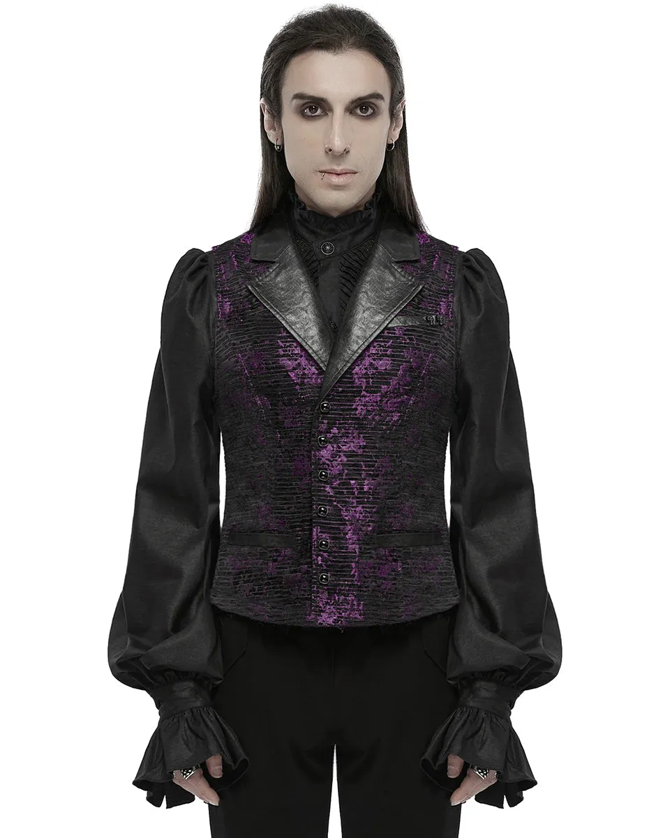 WY-1698MJM Mens Dark Gothic Jacquard Waistcoat Vest - Purple & Black