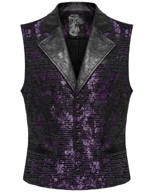 WY-1698MJM Mens Dark Gothic Jacquard Waistcoat Vest - Purple & Black