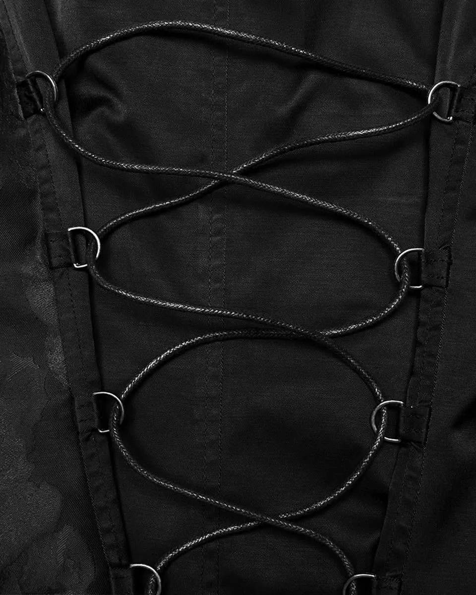 WY-1720MJM-BKM Mens Visual Kei Gothic Asymmetric Chained Waistcoat Vest - Black